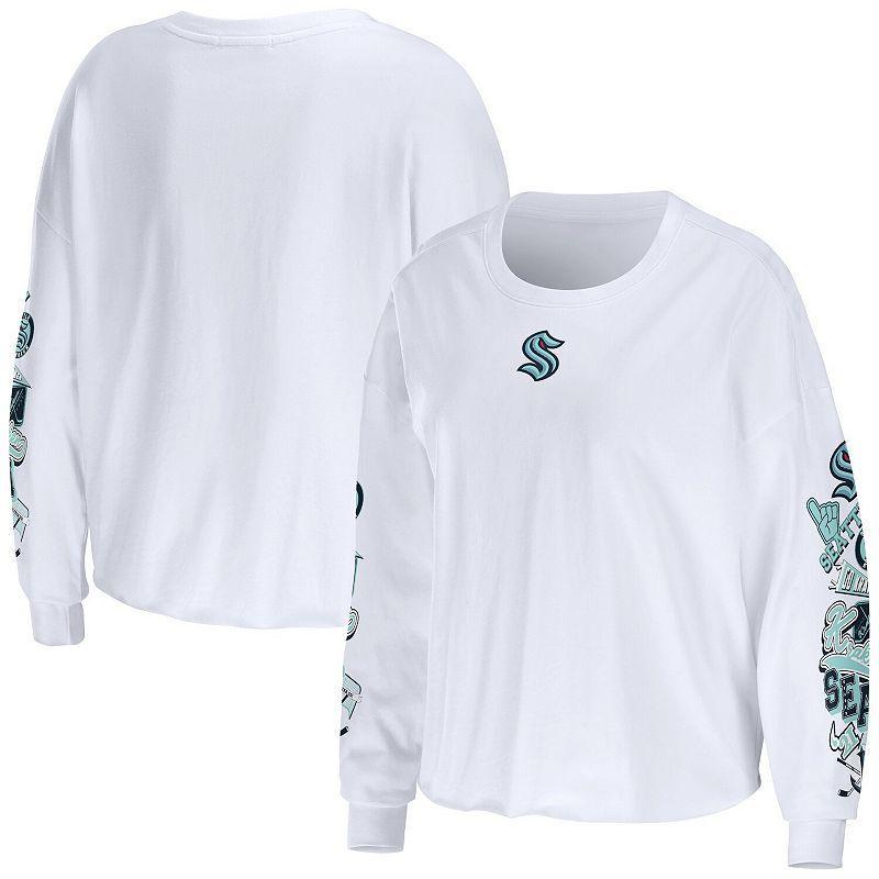 Womens Wear by Erin Andrews White Seattle Kraken Celebration Cropped Long Sleeve T-shirt Product Image