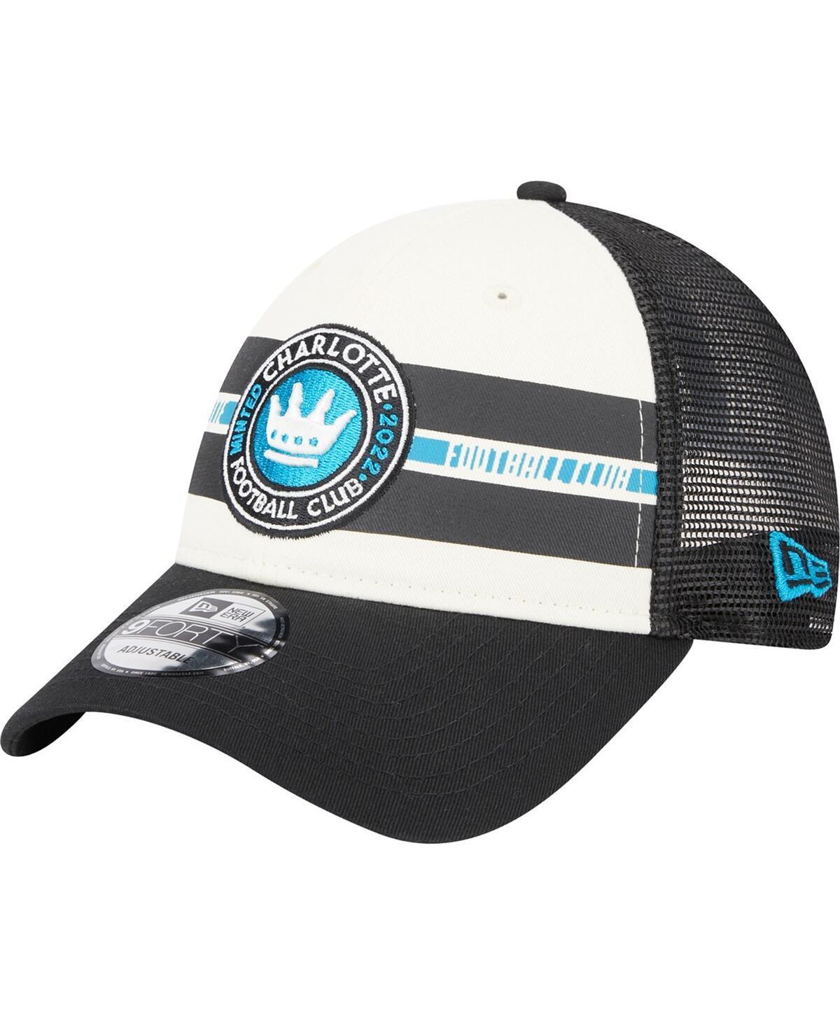 Mens New Era White Charlotte Fc Team Stripes 9FORTY Trucker Snapback Hat - White Product Image