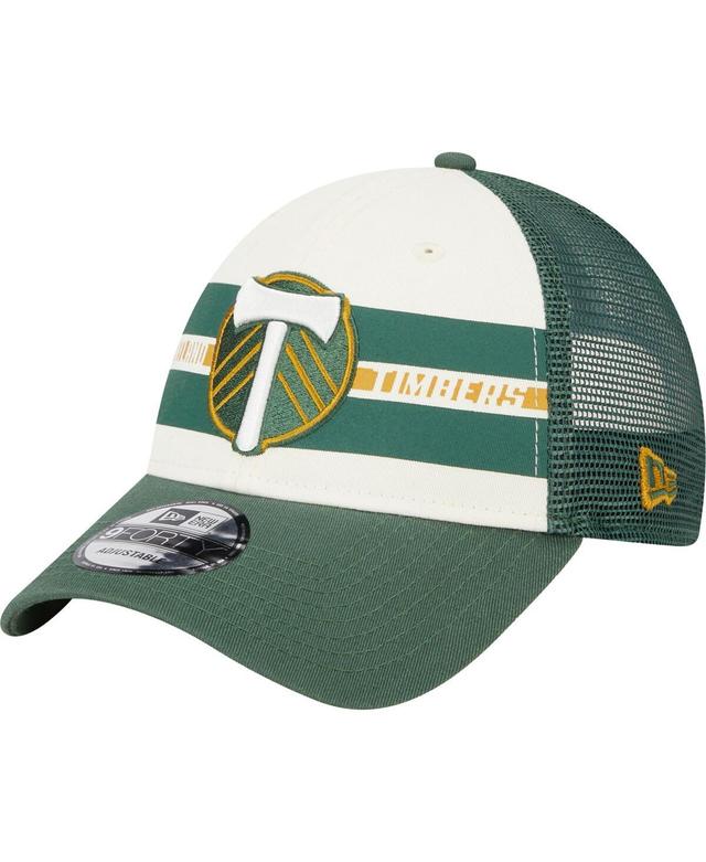 Mens New Era /Green Portland Timbers Team Stripes 9FORTY Trucker Snapback Hat Product Image