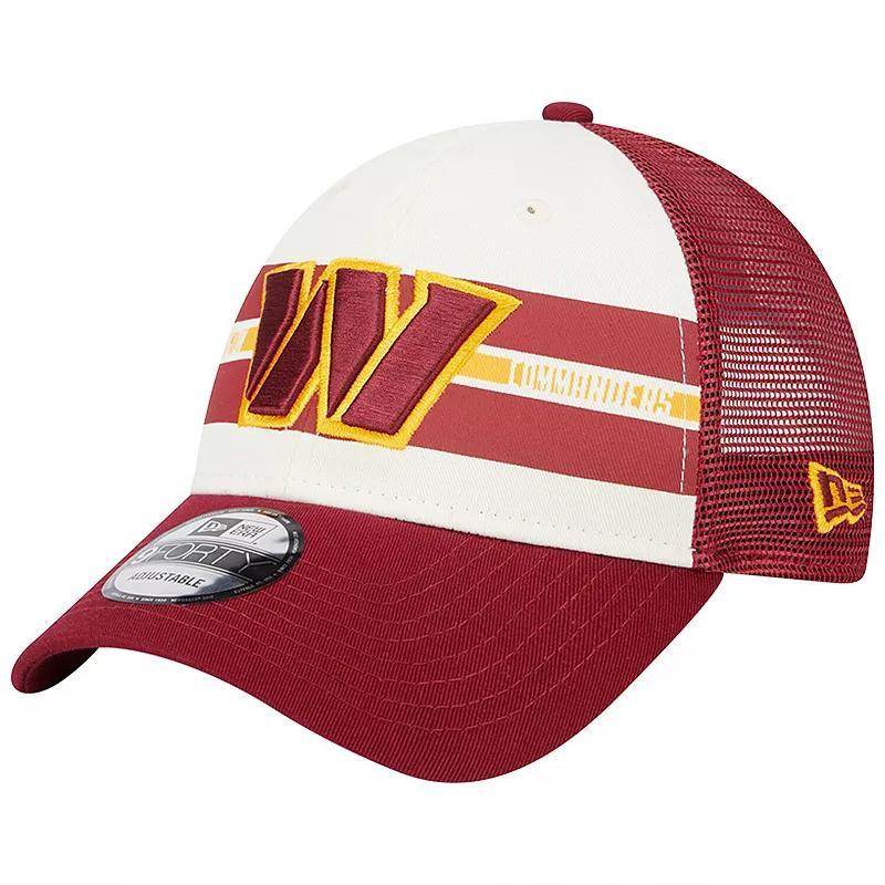 Mens New Era Cream/Burgundy Washington Commanders Team Stripe Trucker 9FORTY Snapback Hat Product Image