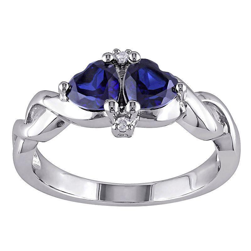 Stella Grace Sterling Silver Lab Created Blue Sapphire & Diamond Accent Heart Infinity Ring, Womens Product Image