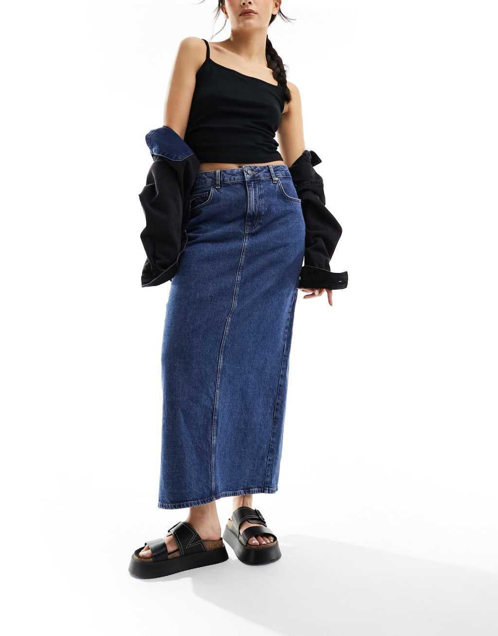 Object denim maxi column skirt in medium blue wash product image