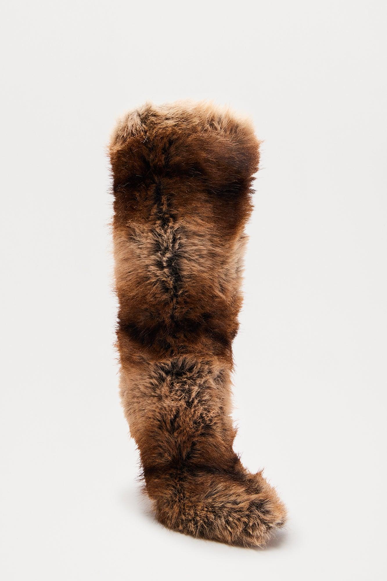 Alexis Faux Fur Knee High Boots - Brown/combo Product Image