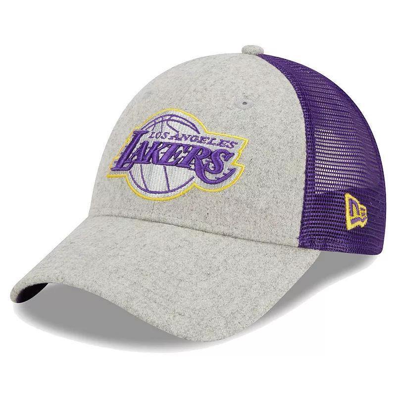 Mens New Era Gray/Purple Los Angeles Lakers Pop Trucker 9FORTY Adjustable Hat Product Image