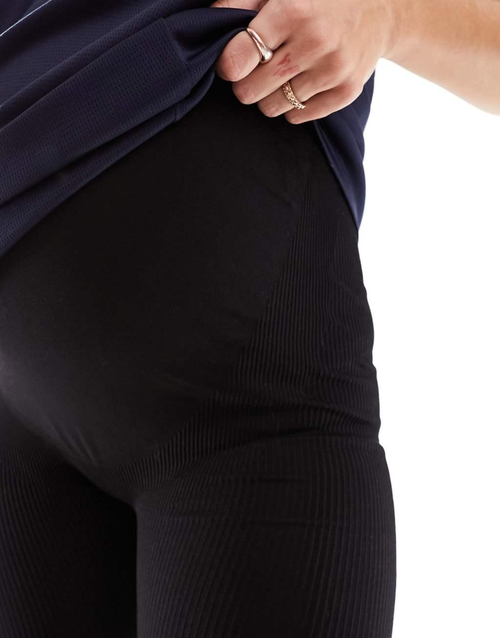 ASOS 4505 Petite Icon seamless ribbed gym leggings in black Product Image