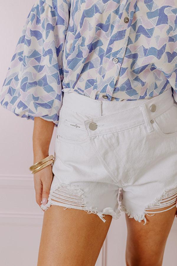 The Raella High Waist Distressed Shorts In White Product Image