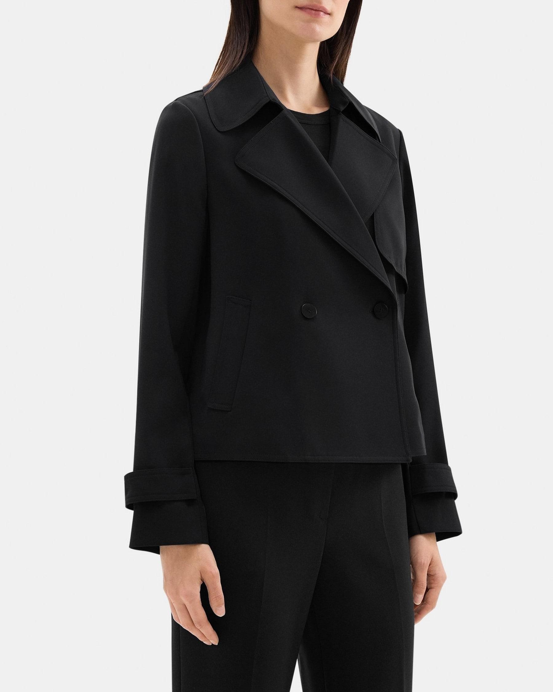 Cropped Double-Breasted Trench Coat in Crepe Product Image