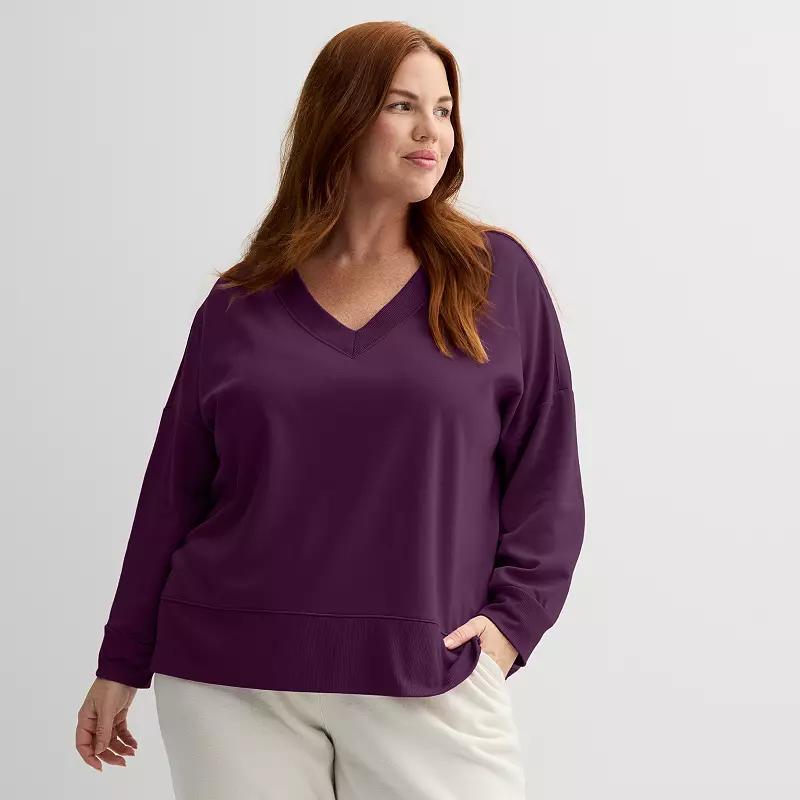 Plus Size Tek Gear Stretch Fleece V-Neck Top, Womens Product Image