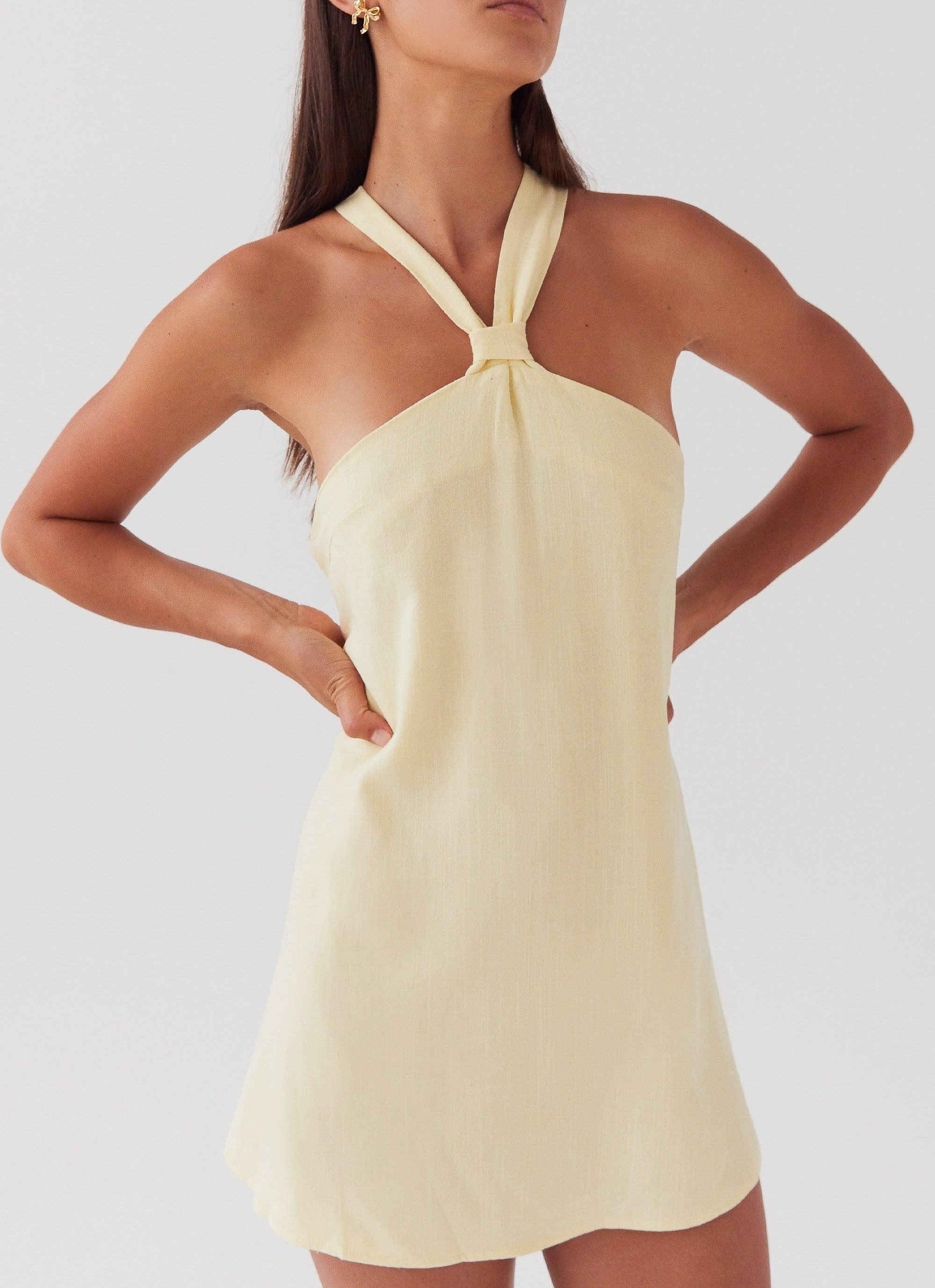 Keira Linen Mini Dress - Lemon Product Image