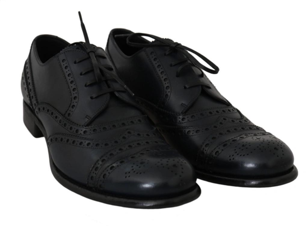 Dark Blue Leather Wingtip Oxford Dress Shoes Product Image