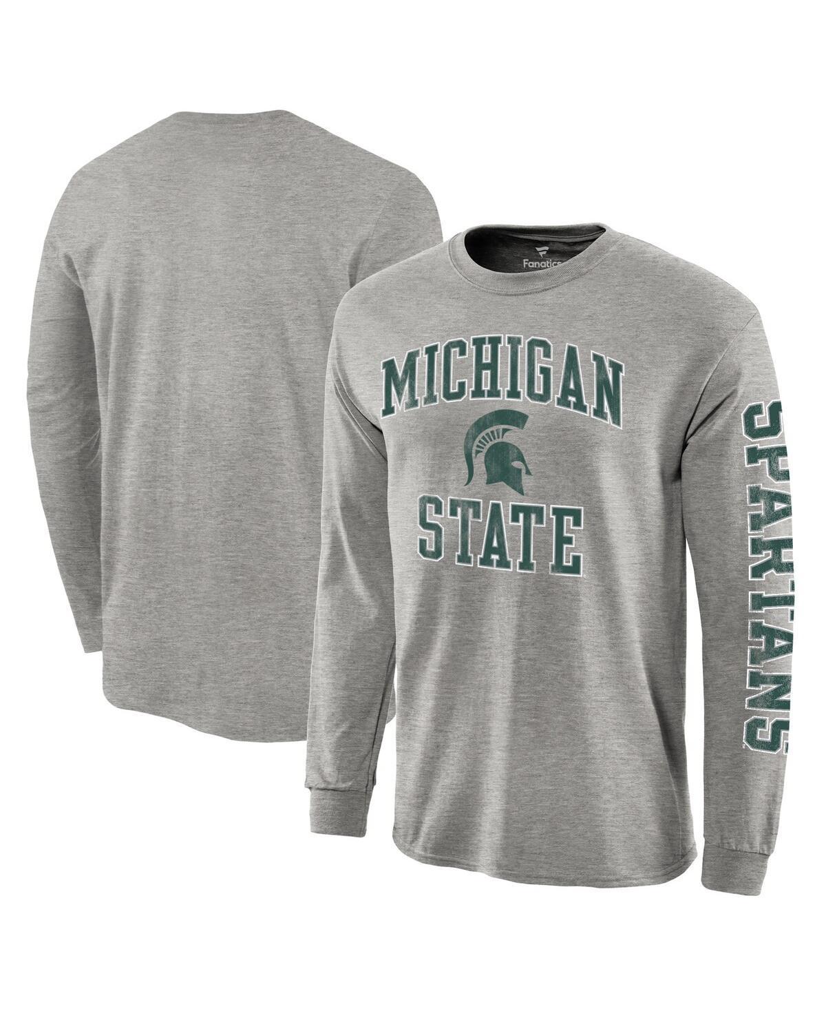 Mens Gray Michigan State Spartans Distressed Arch Over Logo Long Sleeve Hit T-shirt Product Image