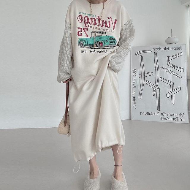 Crewneck Print Maxi Sweatshirt Dress Product Image