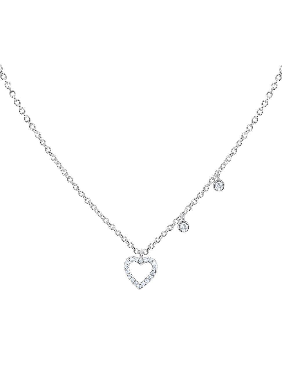 Womens 14K White Gold & 0.07 TCW Diamond Heart Pendant Necklace Product Image