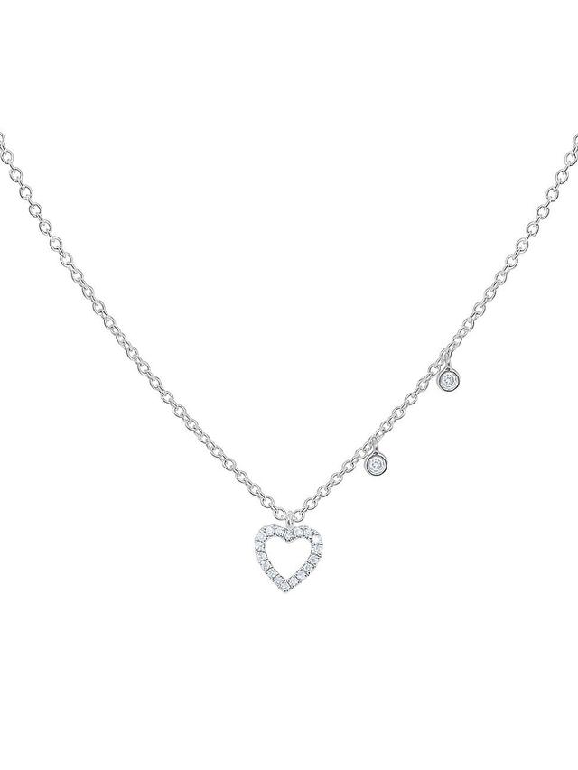 Womens 14K White Gold & 0.07 TCW Diamond Heart Pendant Necklace Product Image