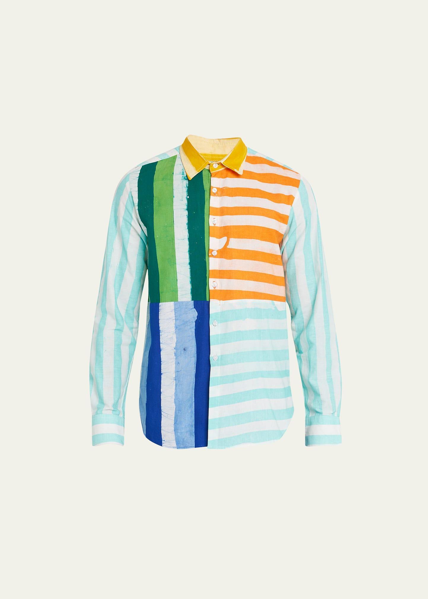 Mens Batik Colorblock Striped Sport Shirt Product Image