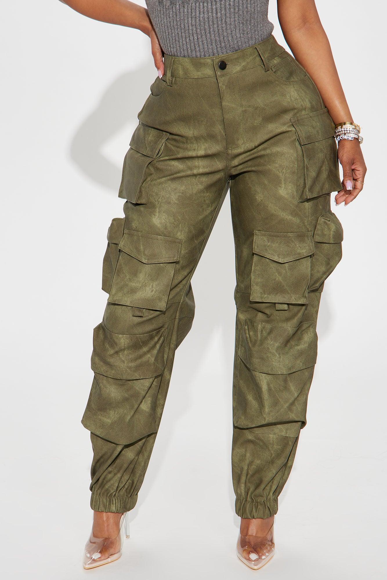 Harvey Washed Faux Leather Cargo Jogger - Olive Product Image