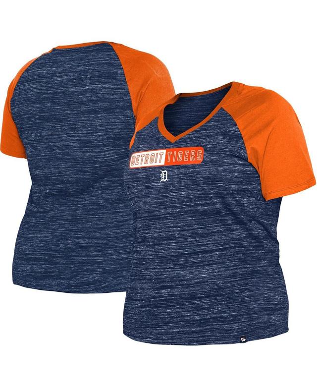 Women's New Era Navy Detroit Tigers Plus Size Space Dye Raglan V-Neck T-Shirt Product Image