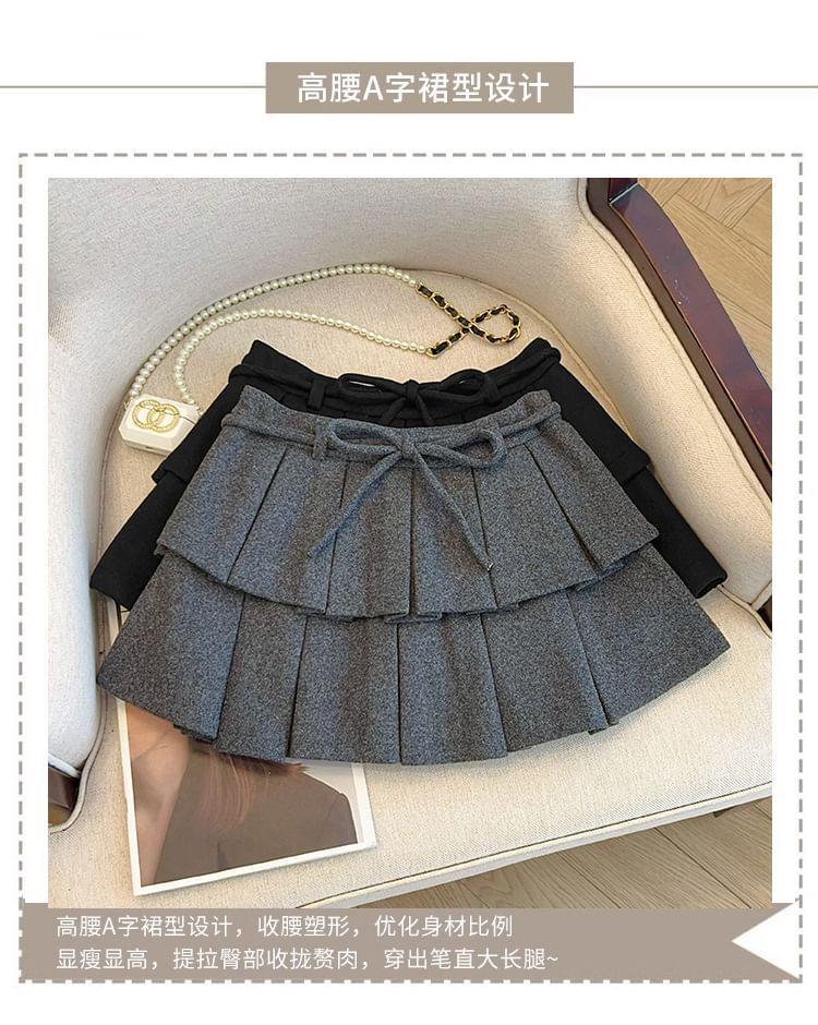 High Waist Pleated Tiered Mini A-Line Skirt product image