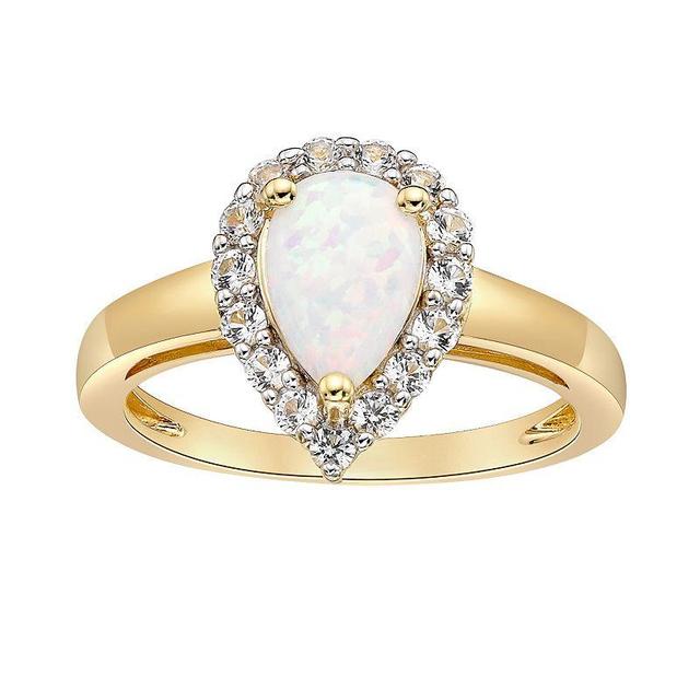 Gemminded 18k Gold over Sterling Silver Teardrop Lab Created Opal Ring with Lab Created White Sapphire Accent, Womens Product Image