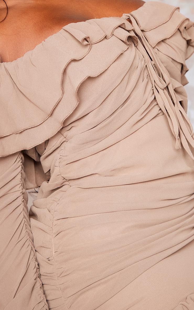 Plus Mocha Bardot Ruffle Detail Shift Dress Product Image