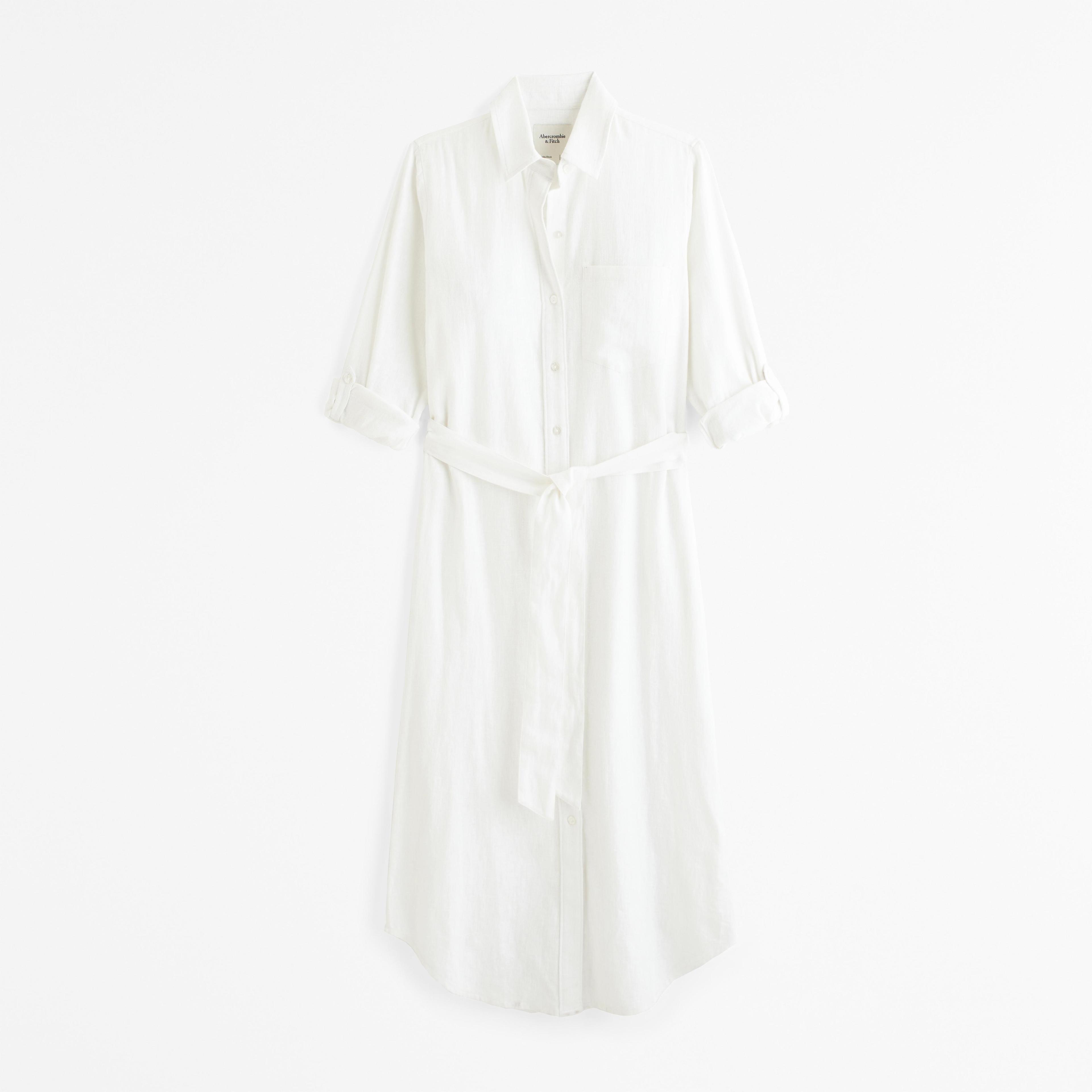 Linen-Blend Midi Shirt Dress Product Image