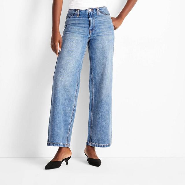 Womens Mid-Rise Wide Leg Jeans - Future Collective Medium Wash Product Image