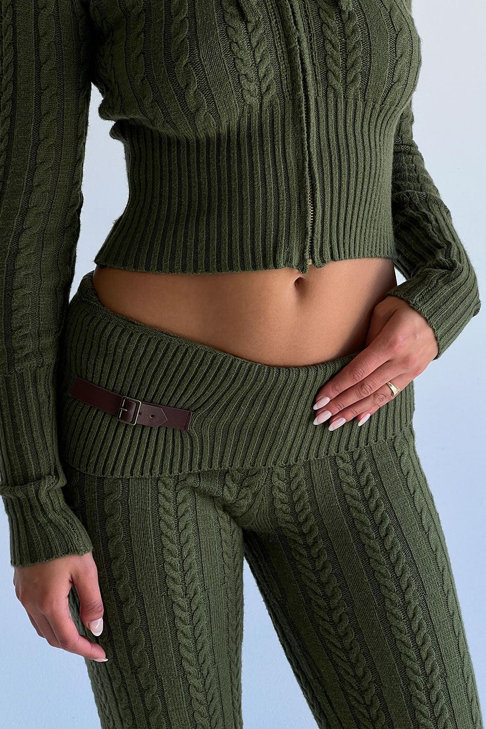 Fleur Cable Cloud Knit Pant - Jade Green Product Image