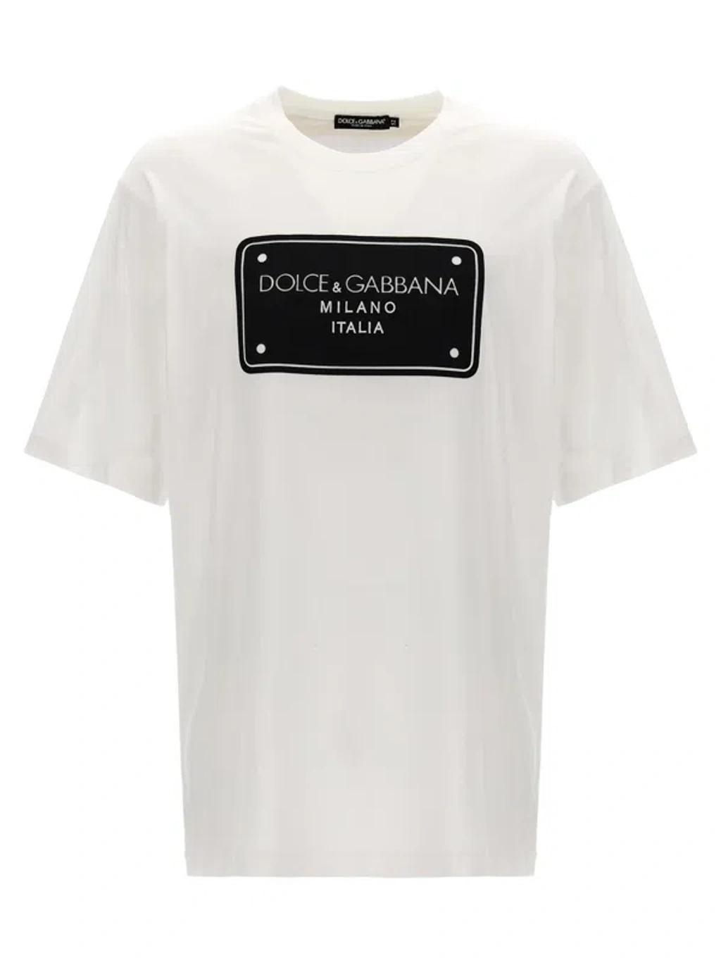 Jersey T-shirt With Logo Tag In White Product Image