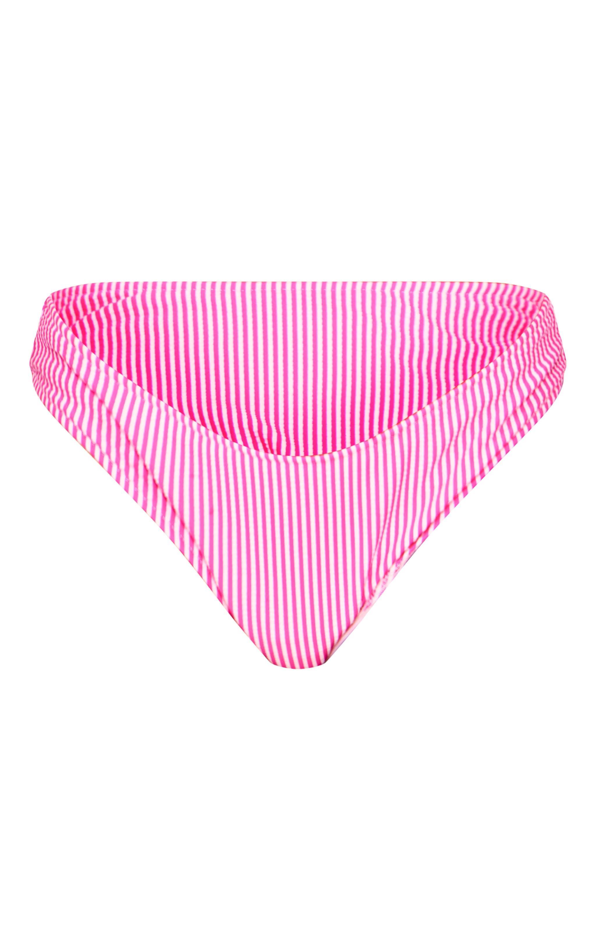 Pink Textured Stripe High Leg Bikini Bottoms Product Image