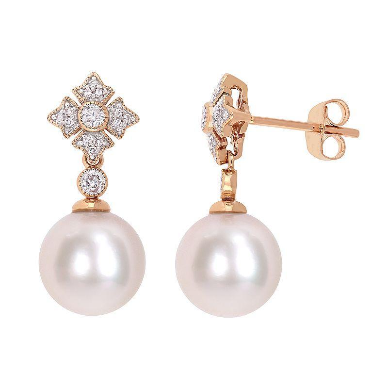 Stella Grace 10k Rose Gold 1/5 Carat T.W. Diamond & Freshwater Cultured Pearl Earrings, Womens, White Product Image