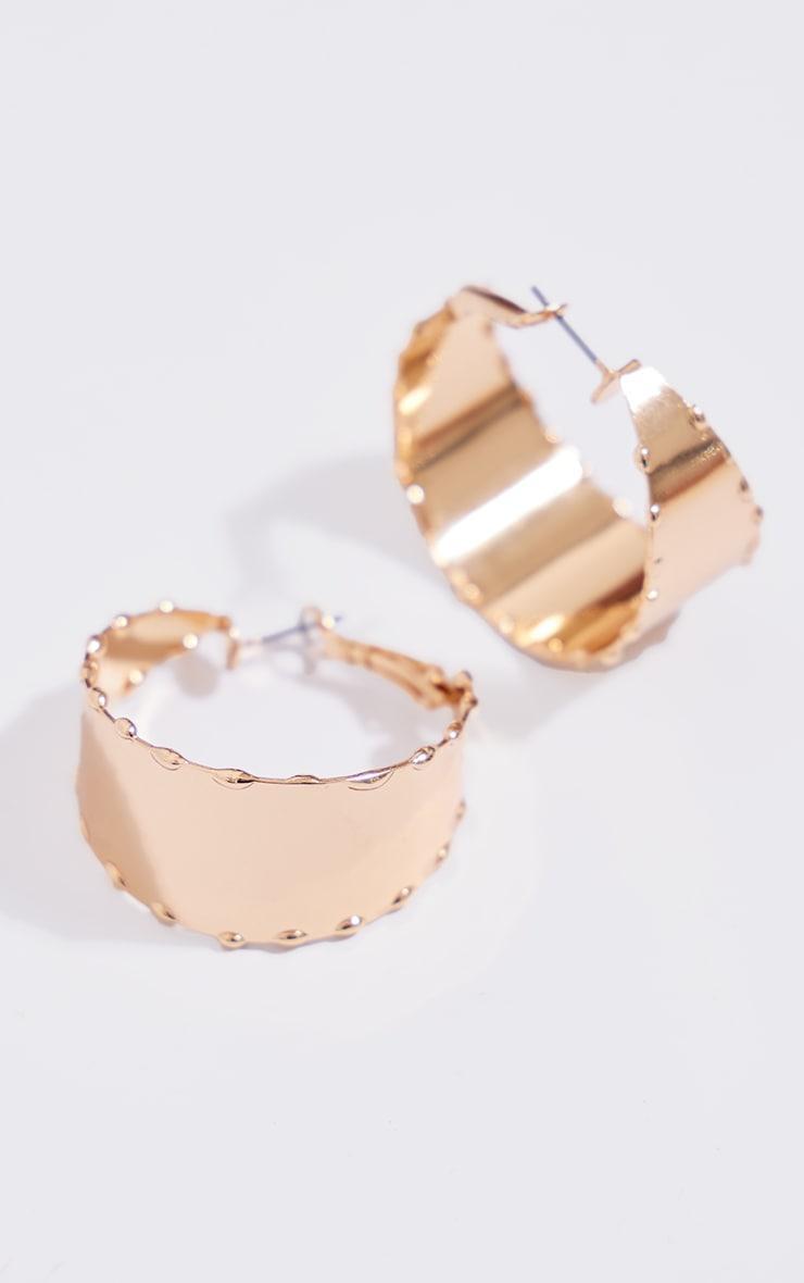 Gold Flared Texture Hoop Earrings Product Image