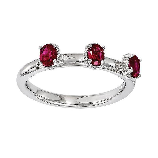 Stacks & Stones Sterling Silver Lab-Created Ruby Stack Ring, Womens Red Product Image