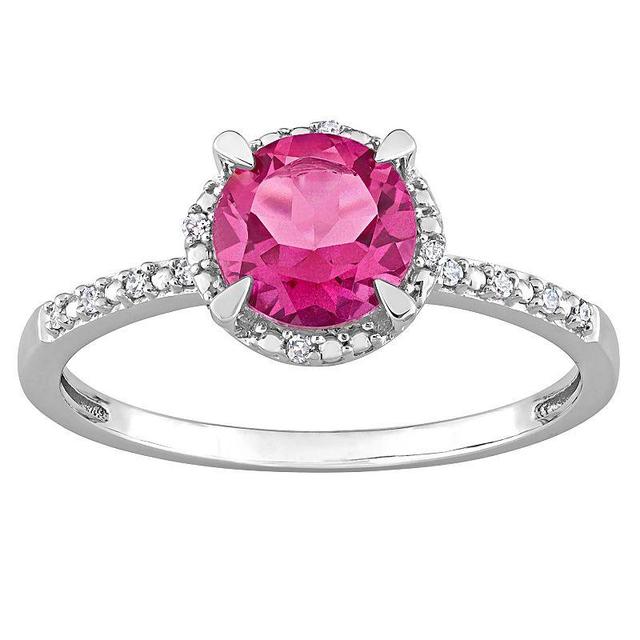 Stella Grace 10k White Gold Pink Topaz & Diamond Accent Halo Engagement Ring, Womens Product Image