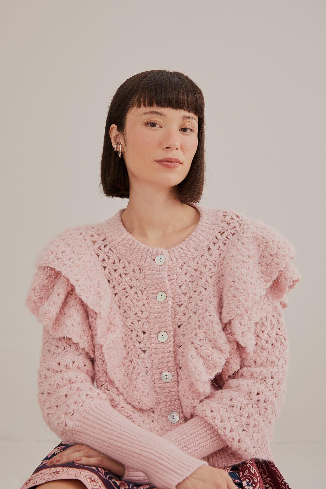 Pink Flower Texture Knit Cardigan, PINK / XS product image