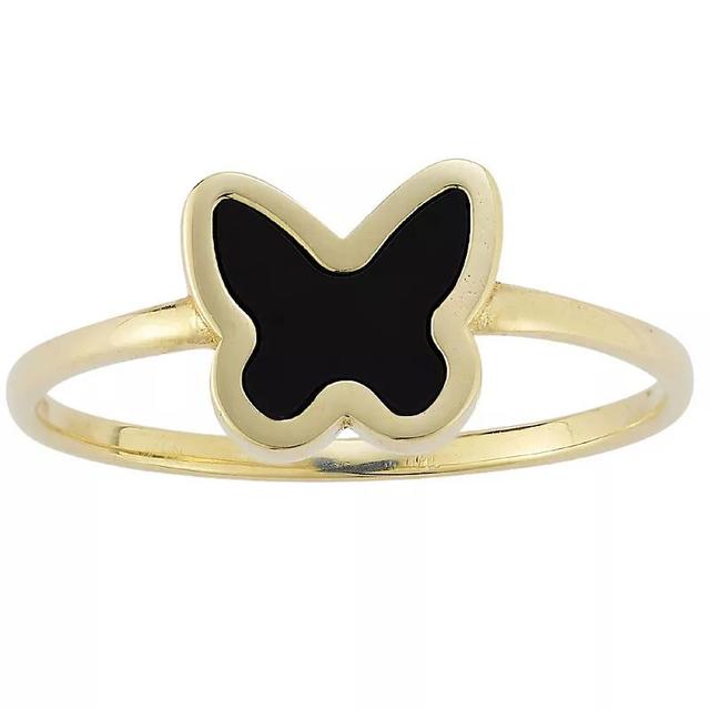 LUMINOR GOLD 14k Gold Onyx Butterfly Ring, Womens Black Onyx Product Image