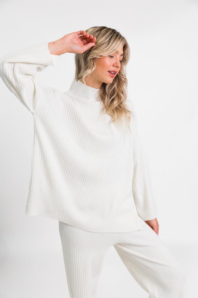 Good To Go Cream Mock Neck Ribbed Sweater Product Image