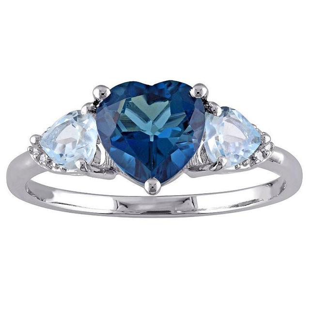 Sterling Silver Blue Topaz & Diamond Accent Heart 3-Stone Ring, Womens Product Image