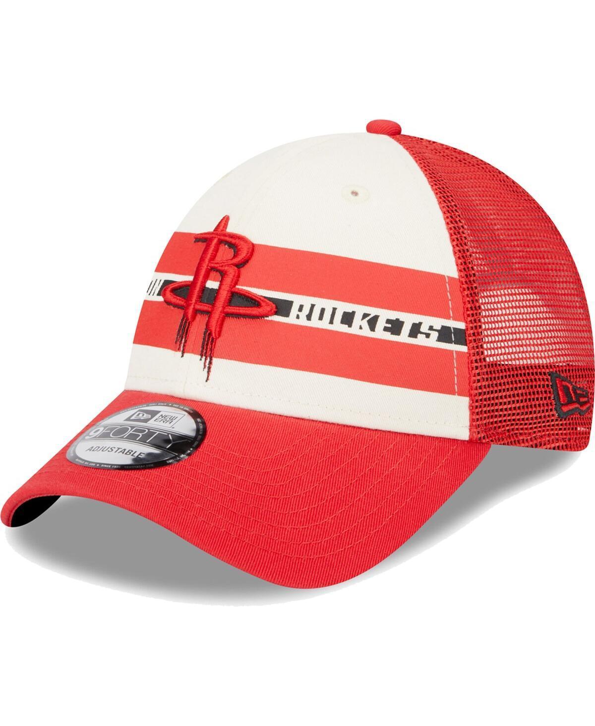 Mens New Era Houston Rockets Stripes 9FORTY Trucker Snapback Hat Product Image