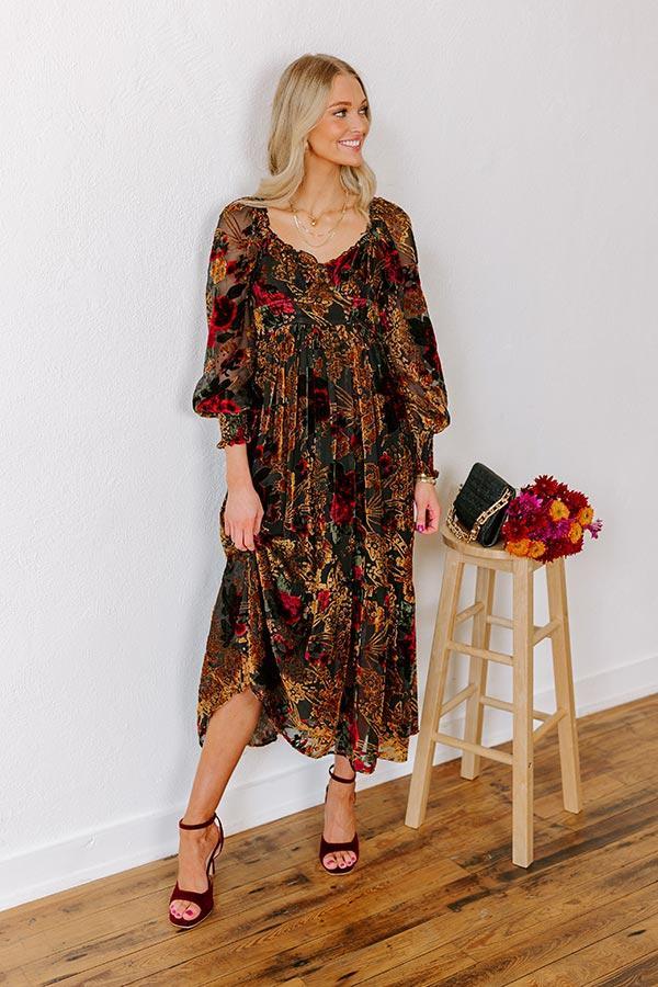 Harvest Garden Velvet Burnout Midi in Black Product Image