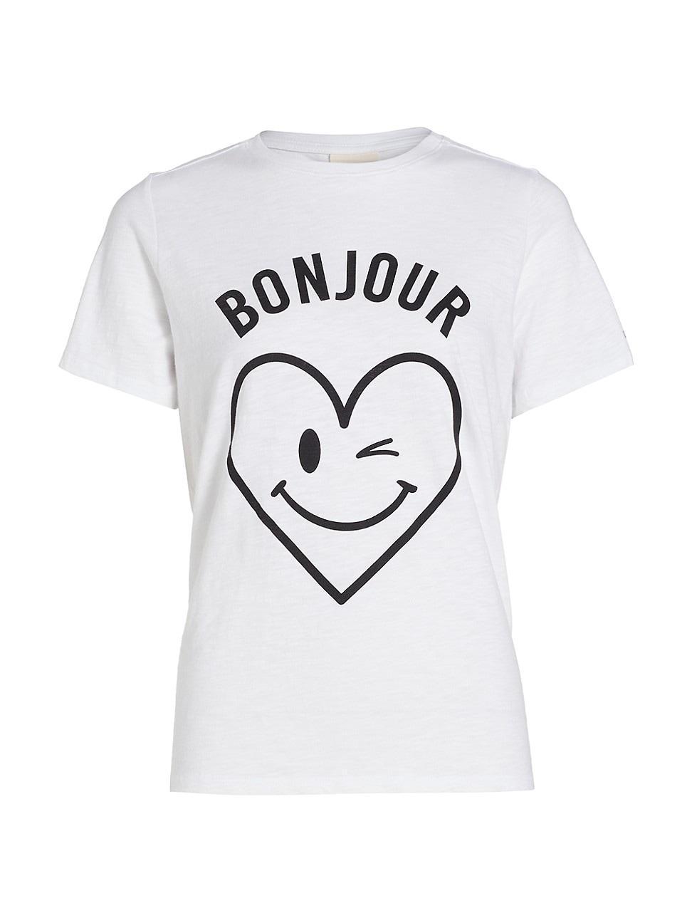 Womens Bonjour Smiling Heat Graphic Cotton T-Shirt Product Image