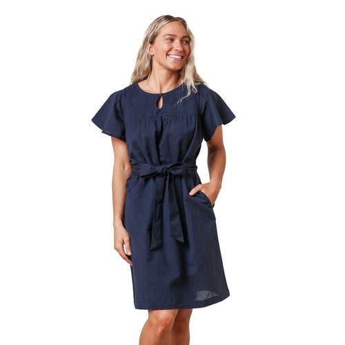 Hope & Henry Womens Bell Sleeve Linen Keyhole Dress Product Image