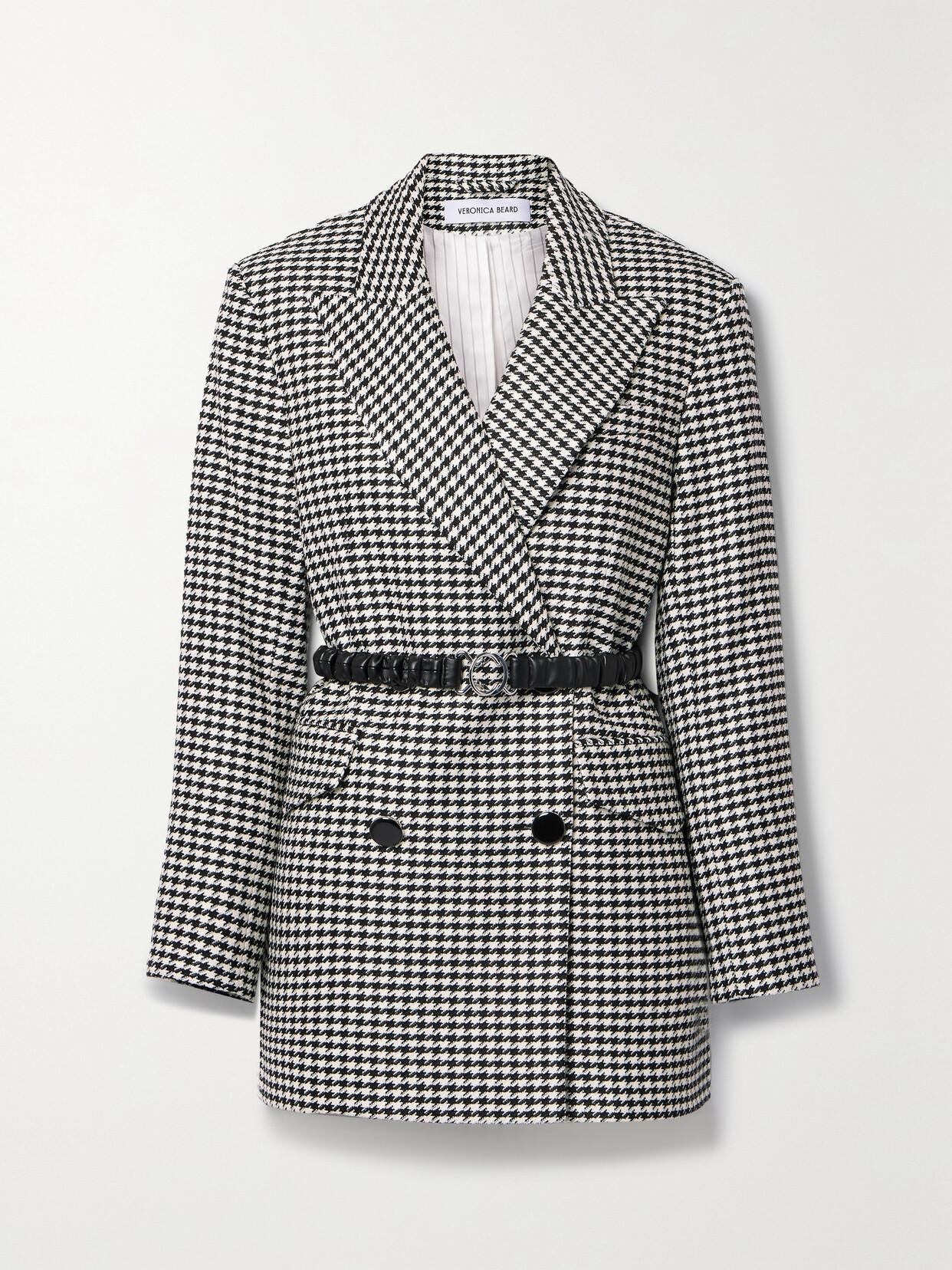 VERONICA BEARD Hutchinson Belted Houndstooth Woven Blazer In Black Product Image