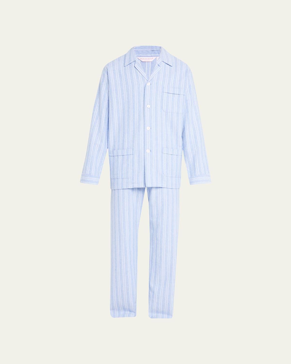 Mens Stripe Flannel 2-Piece Long Pajama Set Product Image