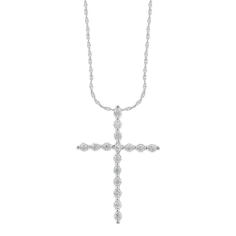 Arctic Clear 14k White Gold 1/2 Carat T.W. Round Cut Lab-Grown Diamond Cross Pendant Necklace, Womens Product Image