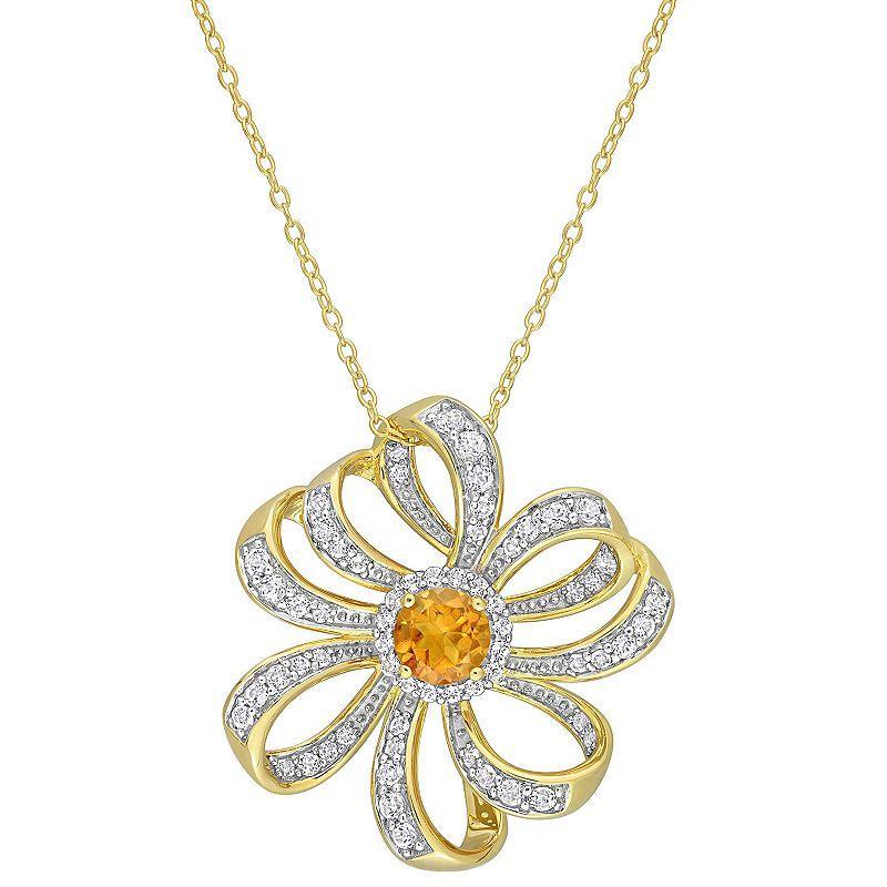 Stella Grace 18k Gold Over Silver Madeira Citrine & White Topaz Flower Pendant Necklace, Womens Gold Tone Product Image