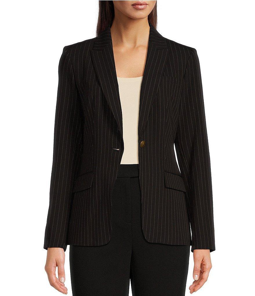 Donna Karan Woven Peak Lapel Long Sleeve Button Front Jacket Product Image