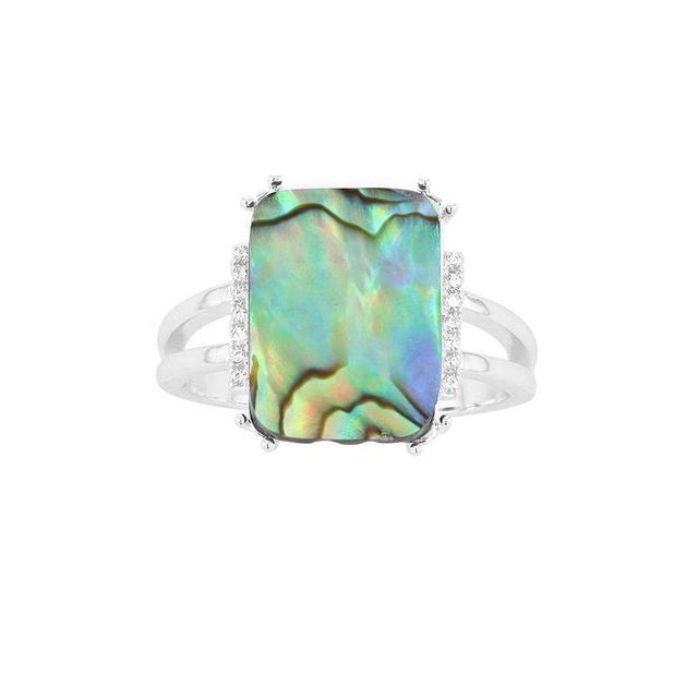 City Luxe Abalone & Clear Cubic Zirconia Rectangle Silver Ring, Womens Gold Tone Product Image