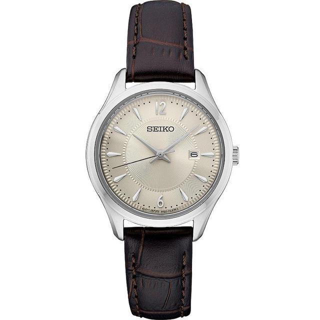 Seiko Womens Essentials Cream Dial Brown Leather Strap Watch - SUR427 Product Image