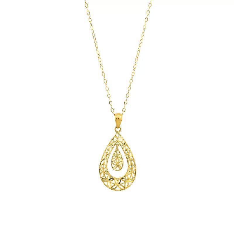 Taylor Grace 10K Gold Diamond-Cut Teardrop Pendant Necklace, Womens Product Image