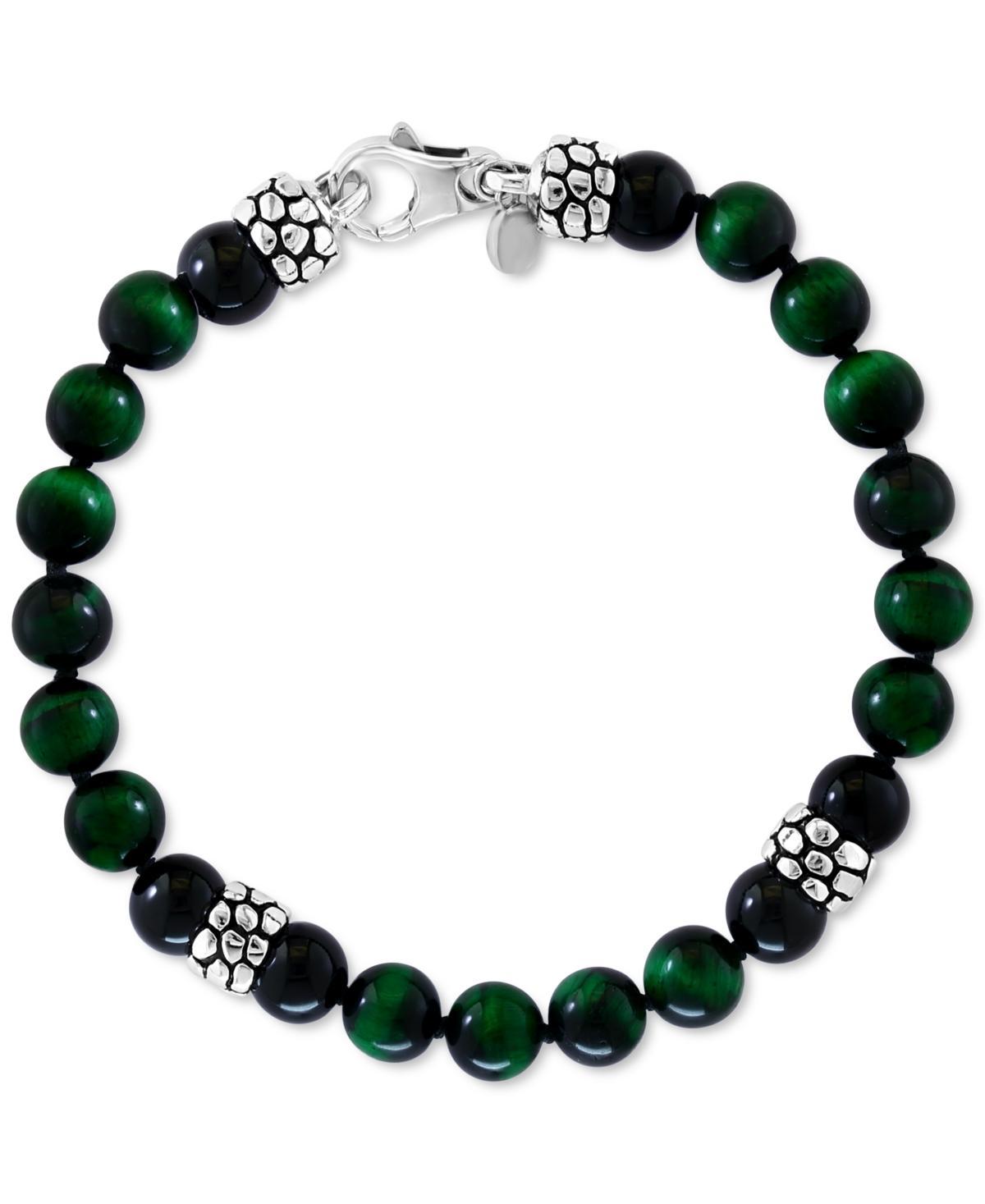 Effy Mens Green Tiger Eye & Onyx Bead Bracelet Sterling Silver Product Image